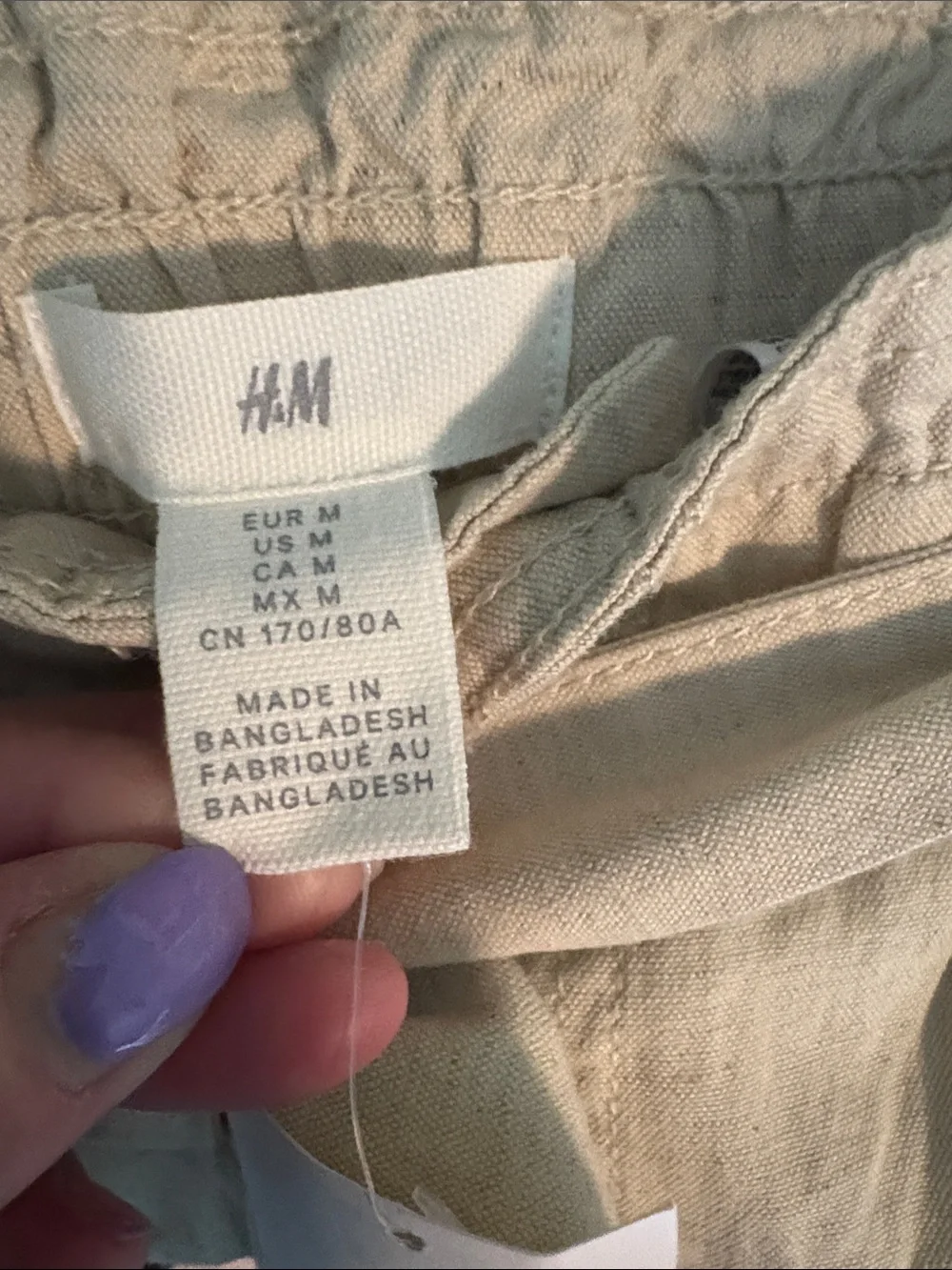 H&M Beige Paperbag Waist Trousers with Tie Size M